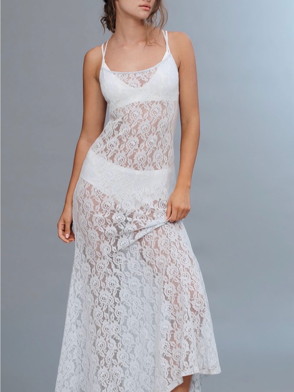 Anthropologie White Sheer Lace Maxi Chemise